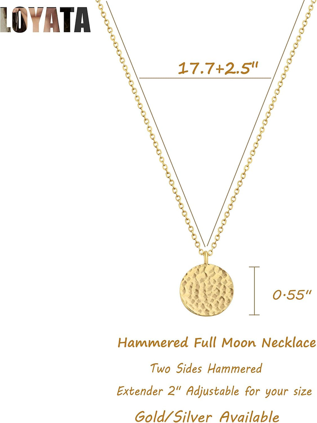 LOYATA Gold Pendant Necklaces for Women-Simple 14K Gold Round Circle Pendant Necklace Dainty Charm Necklace Jewelry Gifts for Women