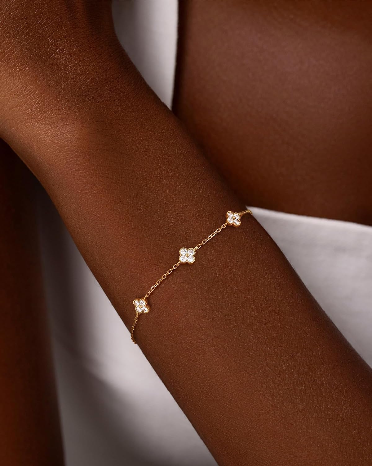 Birthstone Gold Clover Bracelet for women Dainty Cute bracelets | 14K Gold Plated,Friendship Stackable Bracelets for Women No Tarnish,Trendy Charm Best Friend Bracelet Stack,Birthday Jewelry