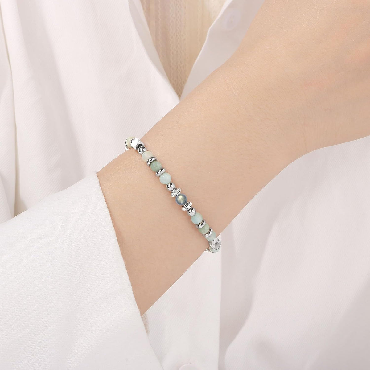 Gifts for Women Moonstone Bracelet, Amazonite Imperial Jasper Bracelets | Christmas Birthday Valentines Mothers Day Graduation Gifts Natural Stone Stainless Steel Beads Bracelets