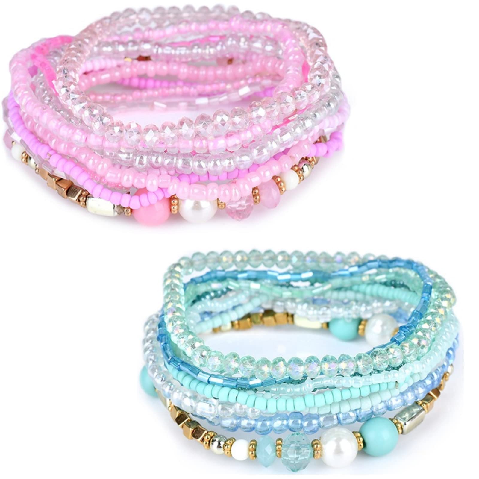Bohemian Crystal Beaded Stackable Bracelets Handmade Colorful Crystal Pearl Seed Beads Bracelets for Women Jewelry