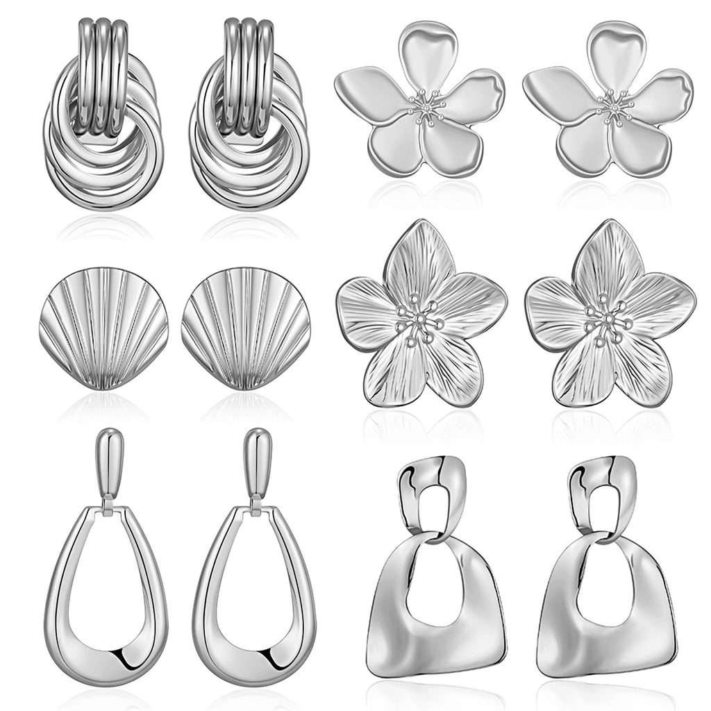 Chunky Gold Earrings For Women Trendy Statement Gold Plated Flower Shell Knot Dangle Earrings Lightweight Hypoallergenic Fashion Jewelry Set