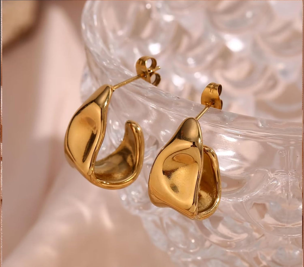 Amicon Chunky Gold Stud Earrings for Women 14k Gold Plated Hypoallergenic Earrings Statement Trendy Fashion Gold Jewelry Gifts