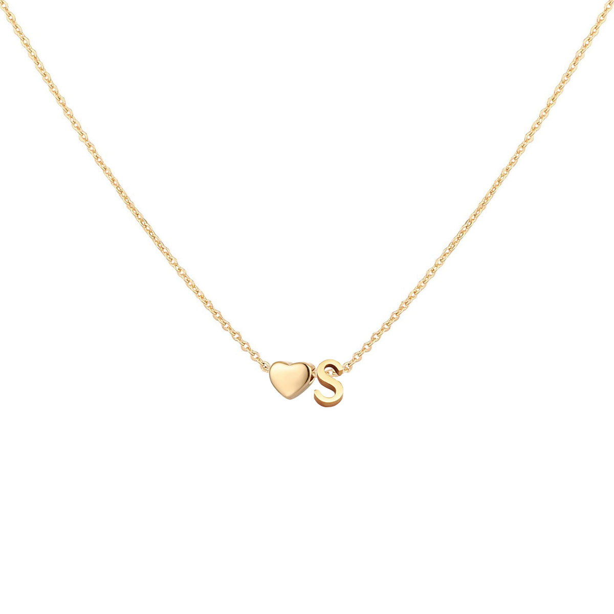 Glimmerst Initial Heart Necklace 18K Gold Plated Stainless Steel Tiny Heart Letter Necklace Personalized Monogram Name Necklace for Women