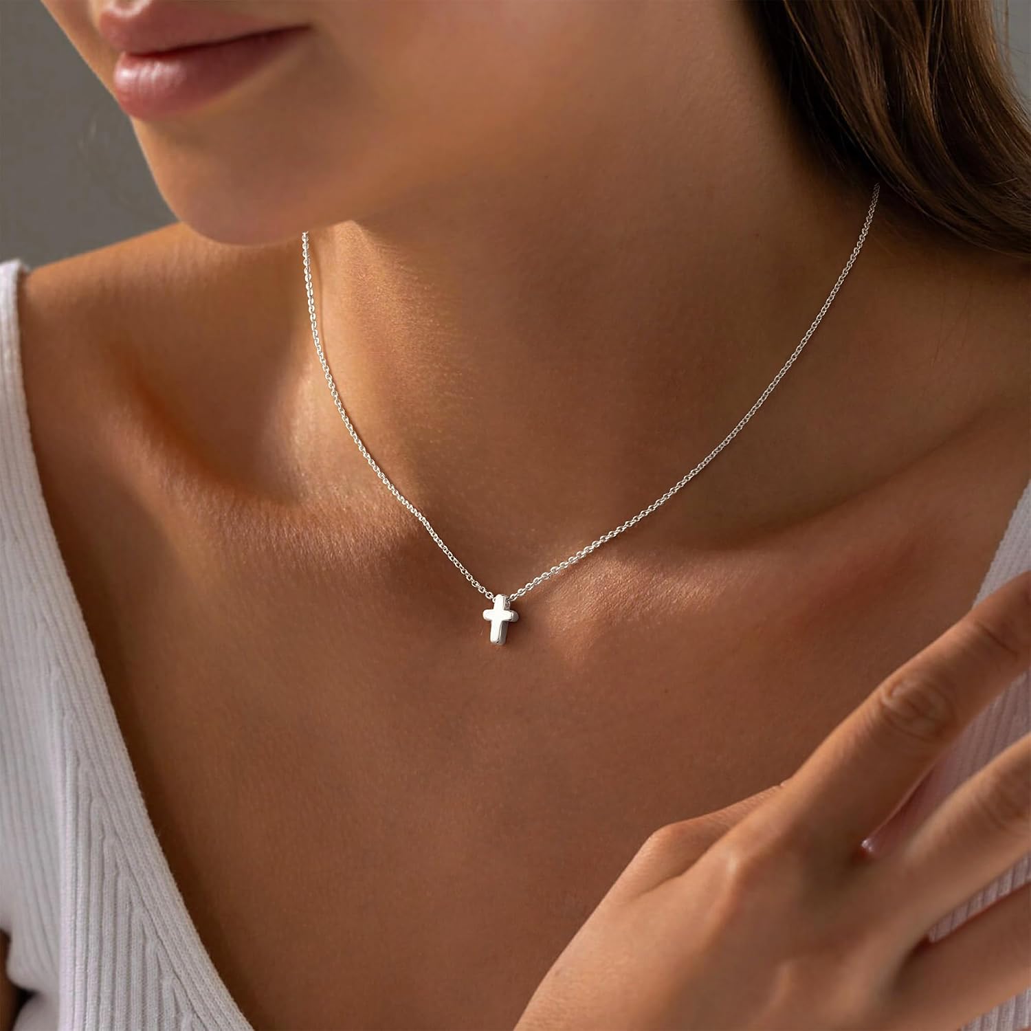 M MOOHAM Cross Necklace for Women Girls, Dainty 14K Gold Plated Cross Pendant Necklace Sideways Cross Choker Layered Necklaces for Women Girls