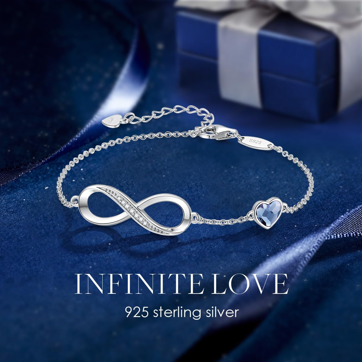 CDE 925 Sterling Silver Infinity Birthstone Bracelet Jewelry Gift for Women | Hypoallergenic,Non Tarnish,Heart CZ,Nickel-Free & Lead-Free,Anniversary Christmas Birthday Idea Gifts for Wife Girlfriend Her
