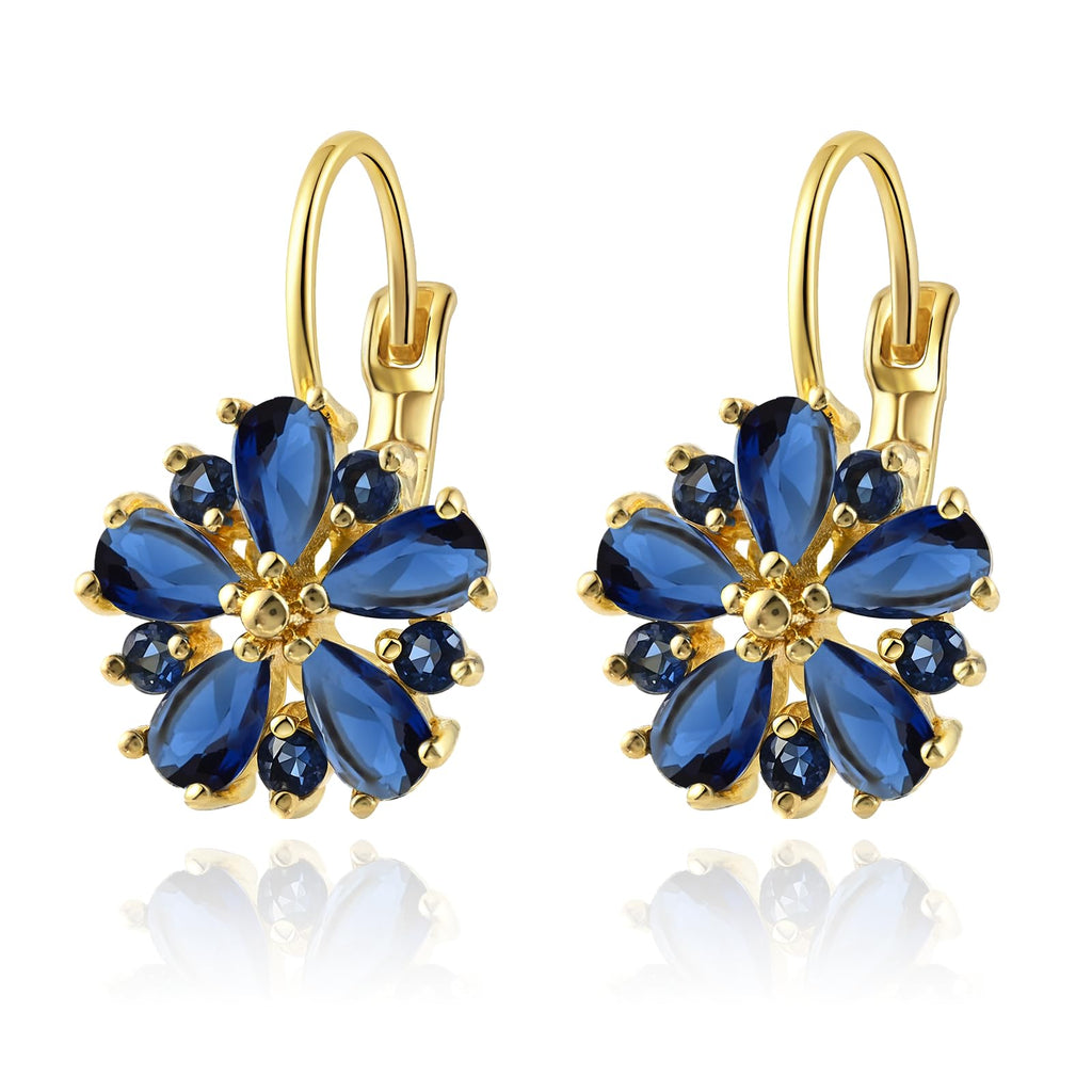 Vintage 14K Gold Plated Flower Birthstone Earrings | Hypoallergenic Leverback Floral Earrings, Trendy Jewelry Gifts for Women