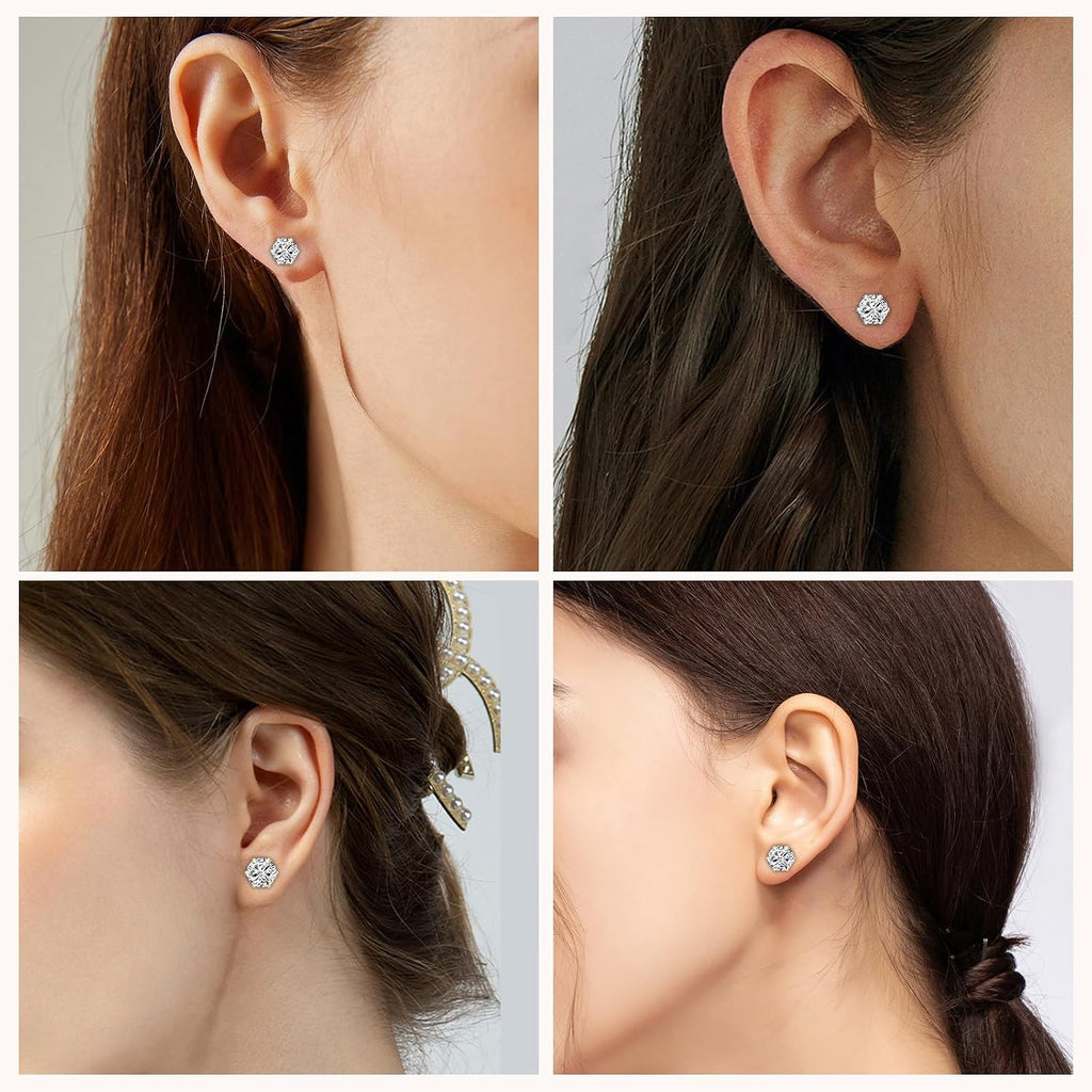 6 Pairs Stud Earrings for Women Men, Silver Gold Stainless Steel Studs Set | 3 4 5 6 7 8mm, Cubic Zirconia, 14K Gold Plated, Hypoallergenic, Flat Back Earrings for Sensitive Ears, Jewelry Gift Idea