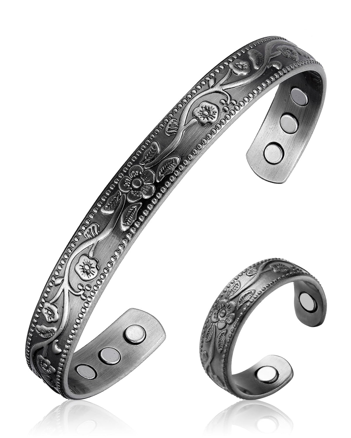 BioMag Copper Magnetic Bracelet Set for Women Men, Pure Copper Jewelry Gift | 99.99% Pure Copper Cuff Bangle Lymphatic Drainage Rings with 3500 Gauss Magnets, Adjustable & Flower Pattern, Multicolor