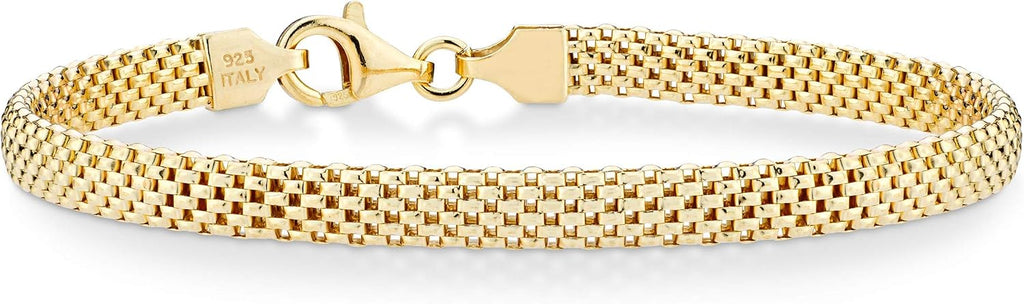 Miabella Italian 18K Gold Over 925 Sterling Silver 5mm Mesh Bracelet Women | Gold Plated Sterling Silver Option, Link Chain, Fine Jewelry, Made in Italy