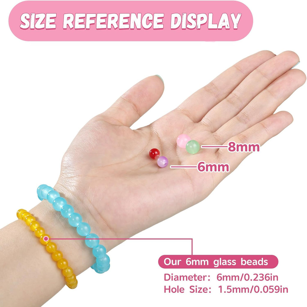Funtopia 1368pcs 6mm Glass Beads for Bracelets Jewelry Making Supplies | 34 Colors Crystal Round Glass Beads for DIY Earrings Necklace Crafts with Spacer Beads and Charms, Solid and Gradient Colors