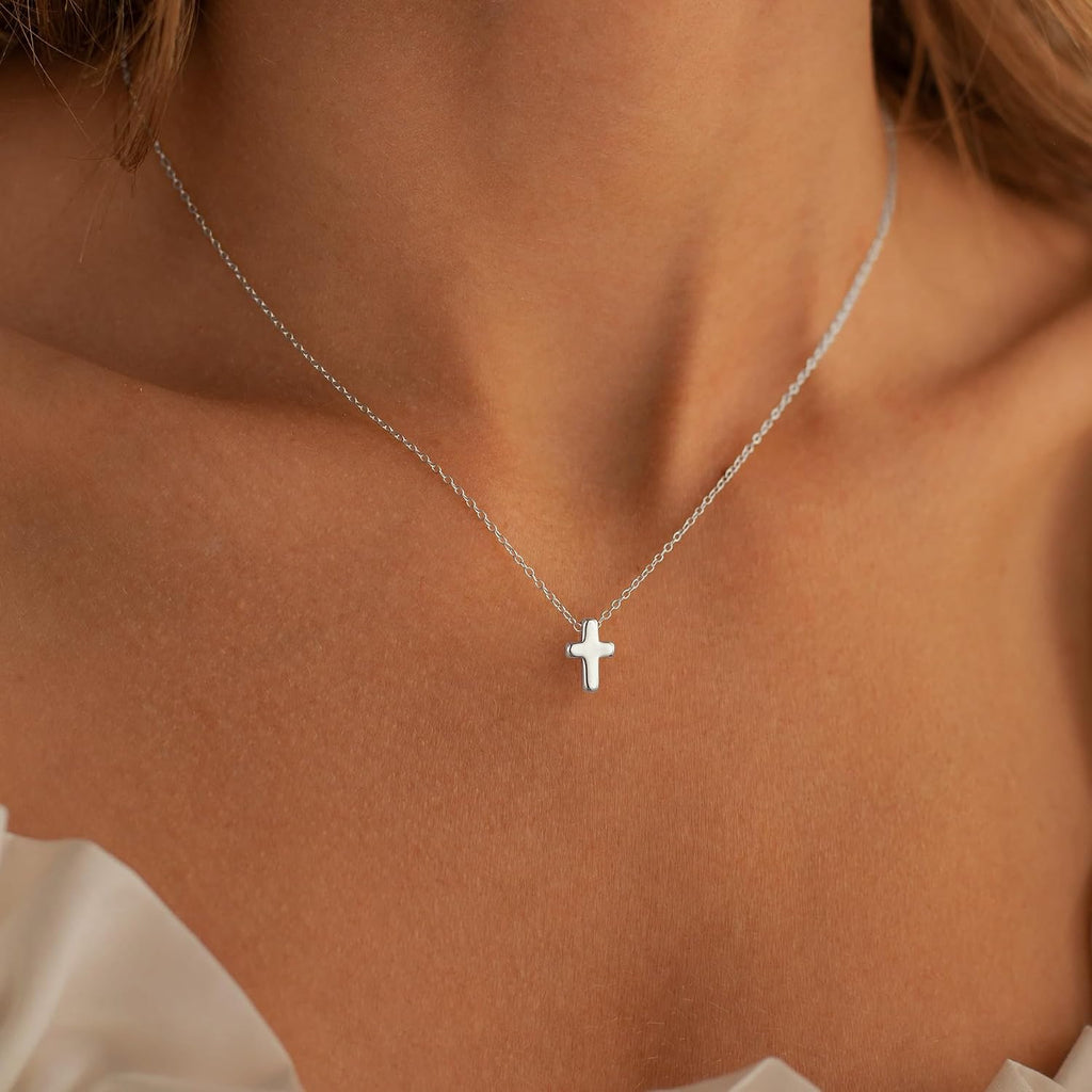 M MOOHAM Cross Necklace for Women Girls, Dainty 14K Gold Plated Cross Pendant Necklace Sideways Cross Choker Layered Necklaces for Women Girls
