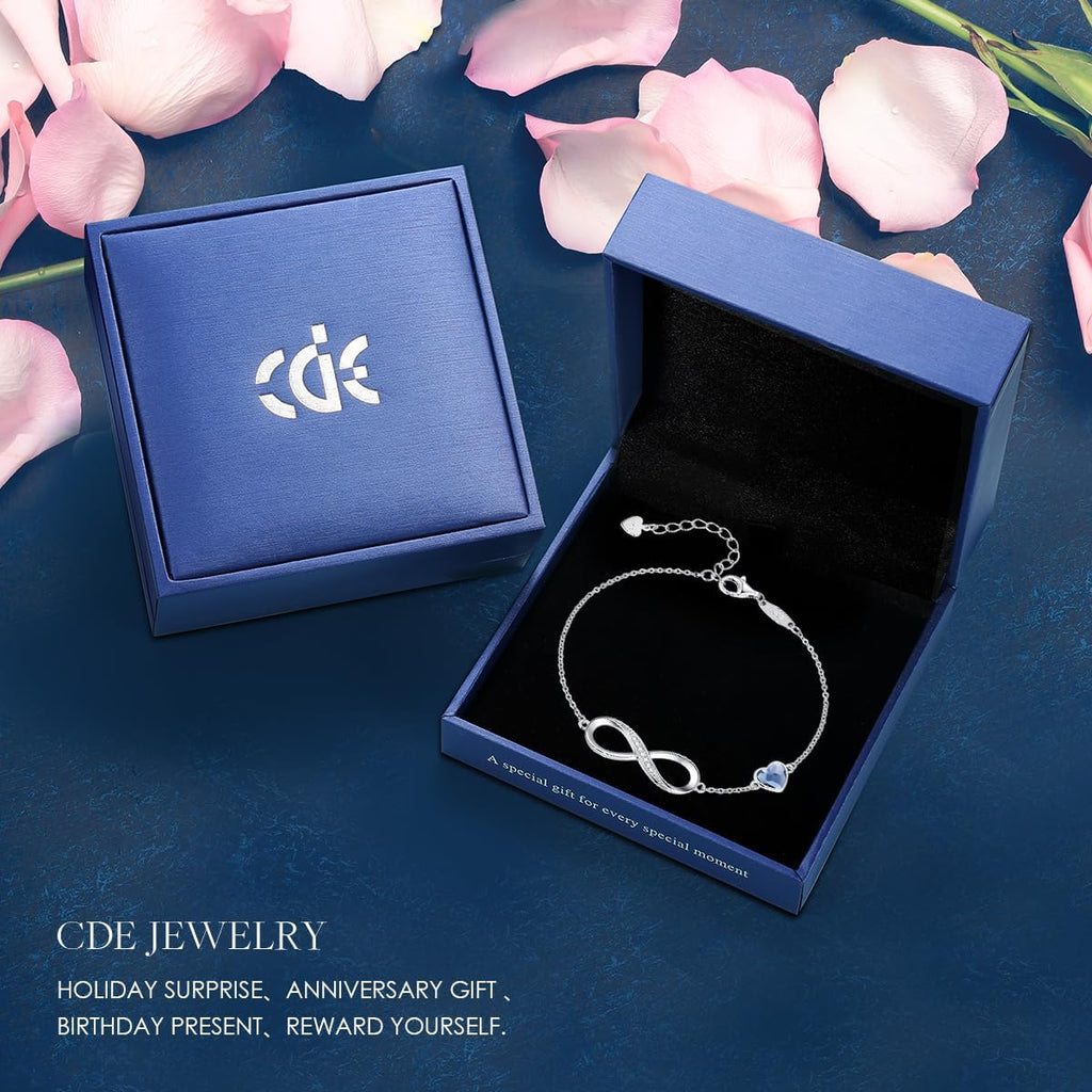 CDE 925 Sterling Silver Infinity Birthstone Bracelet Jewelry Gift for Women | Hypoallergenic,Non Tarnish,Heart CZ,Nickel-Free & Lead-Free,Anniversary Christmas Birthday Idea Gifts for Wife Girlfriend Her