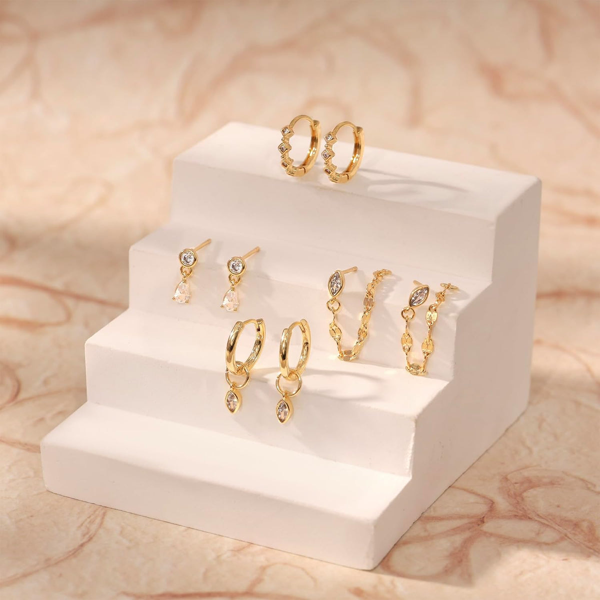 Gold Earrings for Women, Dainty Earring Stacks 14K Gold Plated Chain Earrings Cute Hypoallergenic Huggie Earrings for Women Trendy Unique Drop Hoop Earrings Stack Fashion Gold Jewelry Set