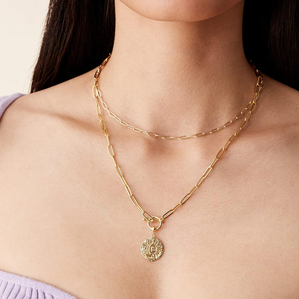 PAVOI 14K Gold Plated Celestial Pendant Layering Necklaces for Women | Engraved Celestial Pendants with Cubic Zirconia, Layering Chain Necklaces