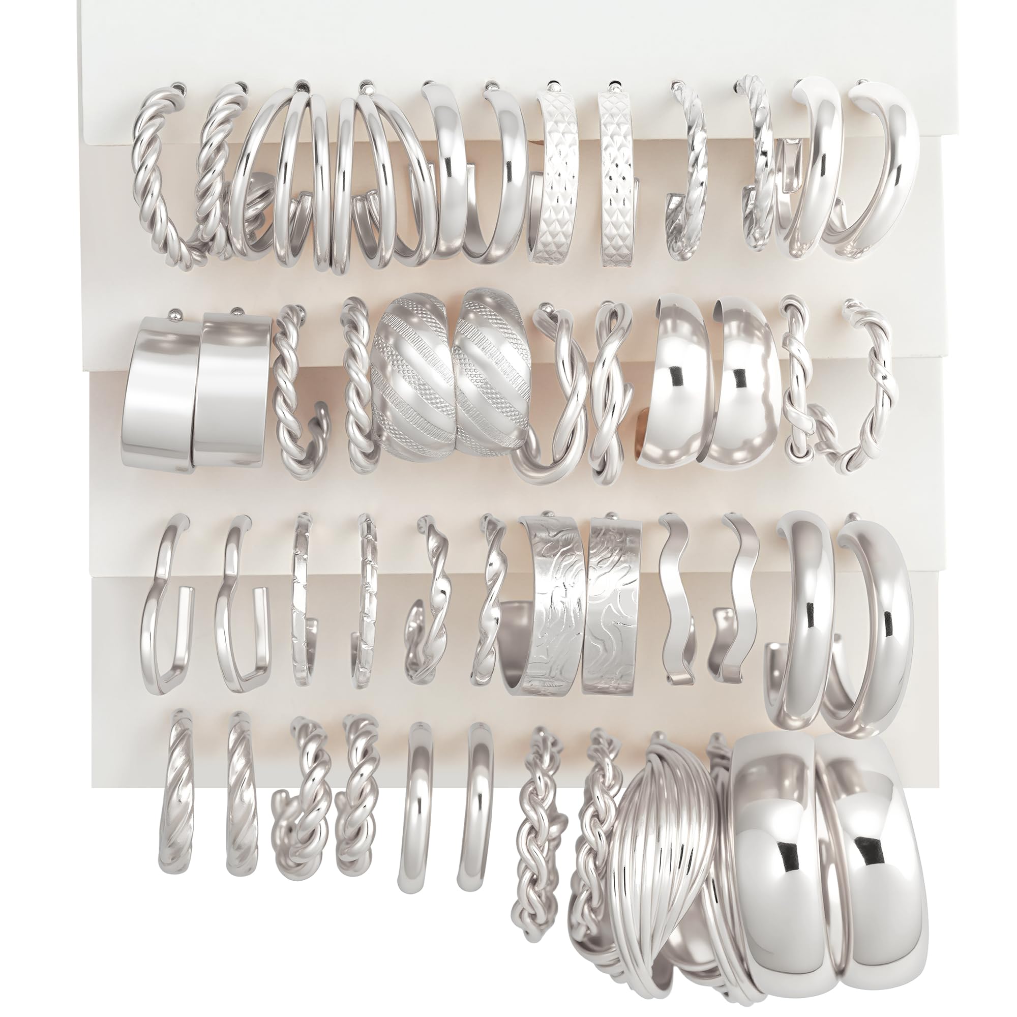 12 Pairs Gold Hoop Earrings Set for Women，Fashion Jewelry Gifts 40mm/50mm | Large/Big, Trendy, Pearl, Multiple Styles, lightweight, 14K Gold-plated, Hypoallergenic, Great for Party/Gathering/Work/Daily