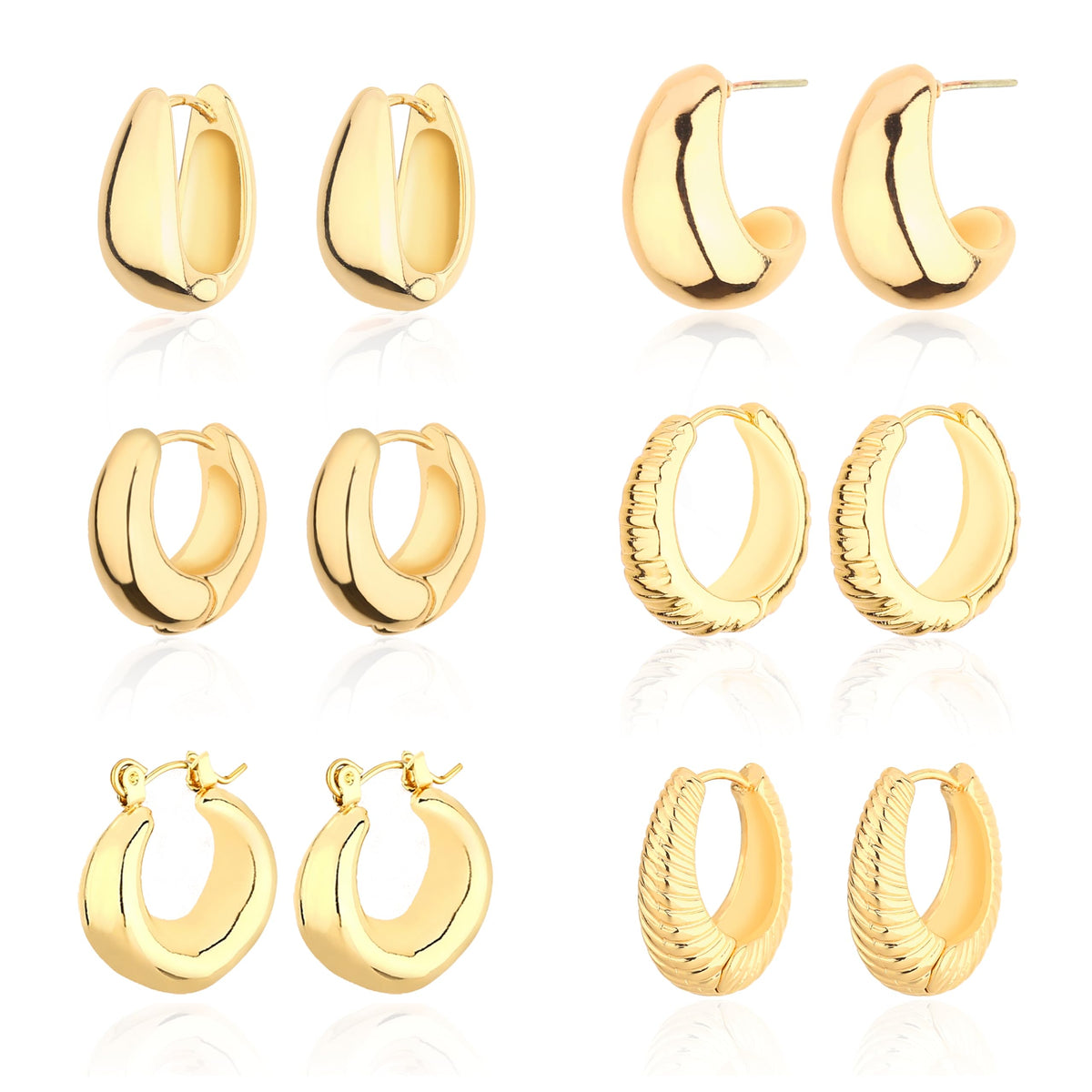 6 Pairs Chunky Gold Hoop Earrings for Women, 14K Gold Plated Hoop Earrings Hypoallergenic, Thick Lightweight Twisted Huggie Hoops Earring Set for Women’s Jewelry GIfts