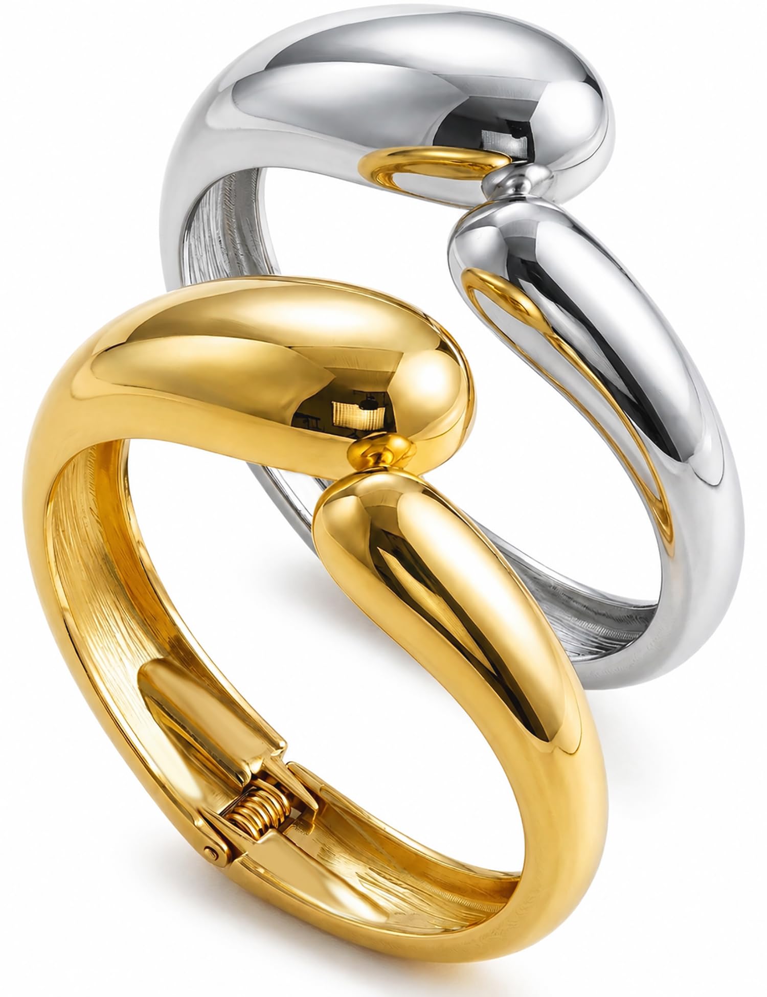 Chunky Gold Bangle Bracelets for Women, Dainty 14k Gold Plated Big Stackable Bangles Set, Trendy Statement Cuff Bracelet Stack Fashion Jewelry Gifts