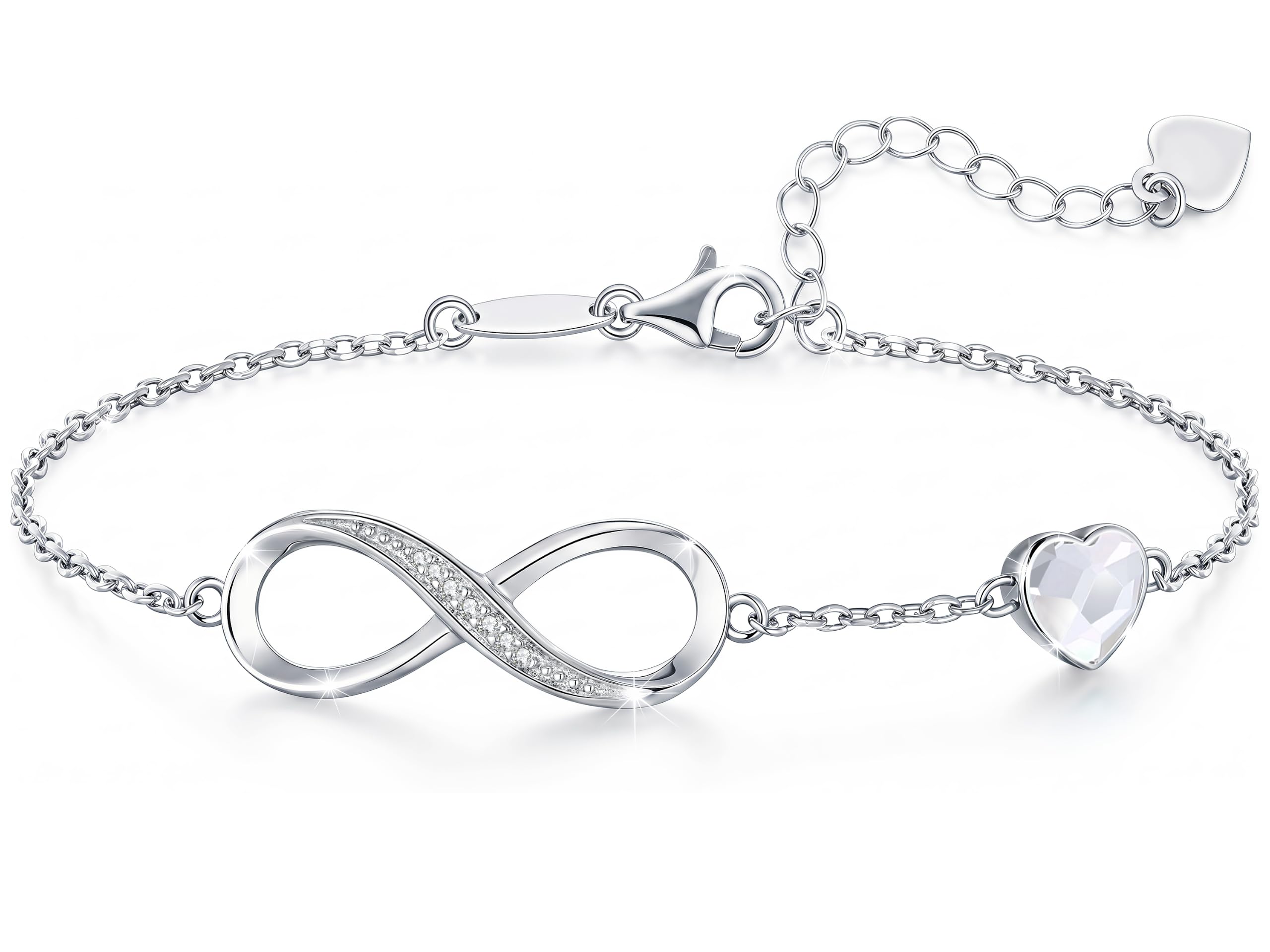 CDE 925 Sterling Silver Infinity Birthstone Bracelet Jewelry Gift for Women | Hypoallergenic,Non Tarnish,Heart CZ,Nickel-Free & Lead-Free,Anniversary Christmas Birthday Idea Gifts for Wife Girlfriend Her