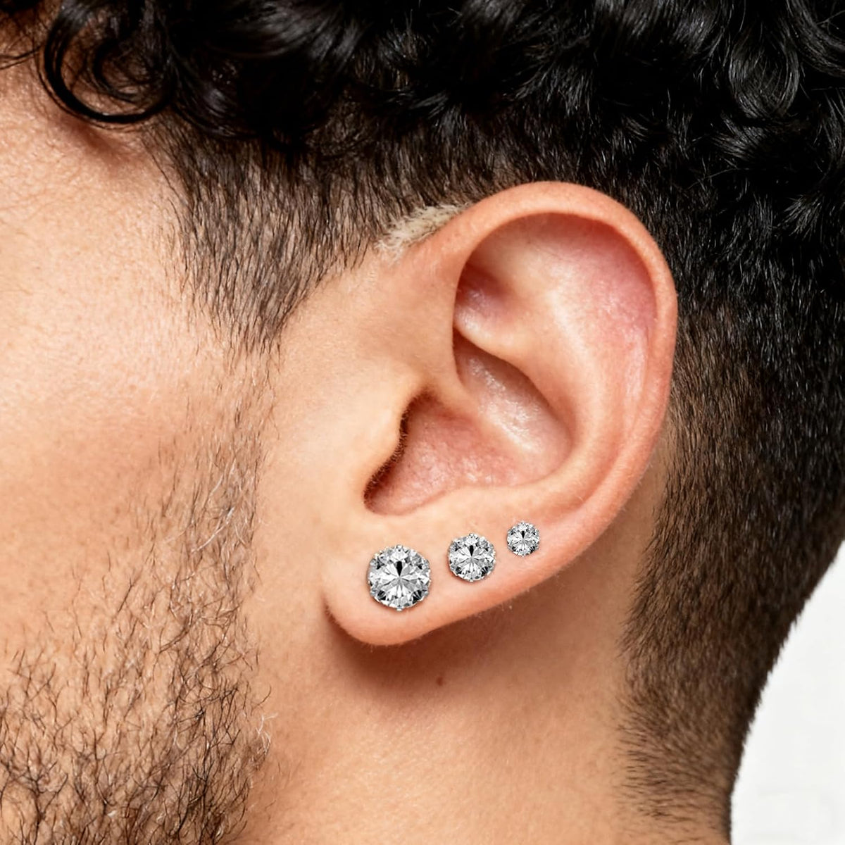 6/12 Pairs Silver Gold Stainless Steel Stud Earrings Set for Women Men | Hypoallergenic, 3 4 5 6 7 8 mm CZ, Lightweight, 14K Gold Plated Surgical 316L, Cubic Zirconia, Multiple Piercing Jewelry
