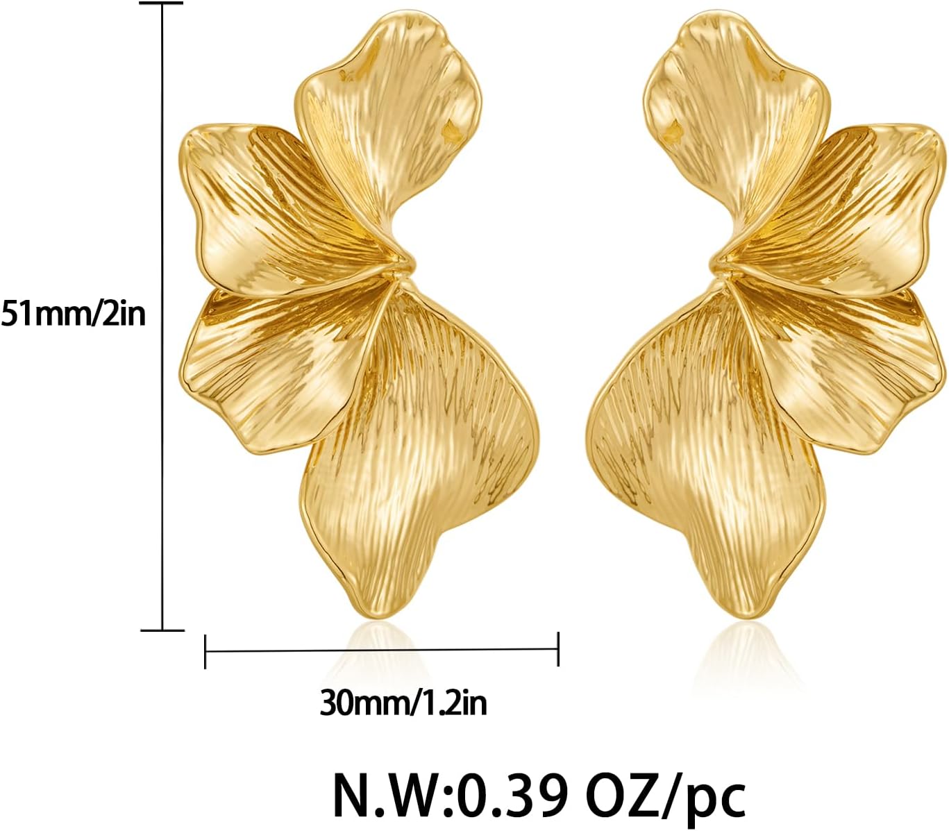 Chunky Gold Statement Earrings For Women Gold Plated Sectored Flower Leaf Shell Angel Wing Earrings Trendy Boho Jewelry For Women Large Stud Earrings Hypoallergenic Earrings Gold Jewelry Gift