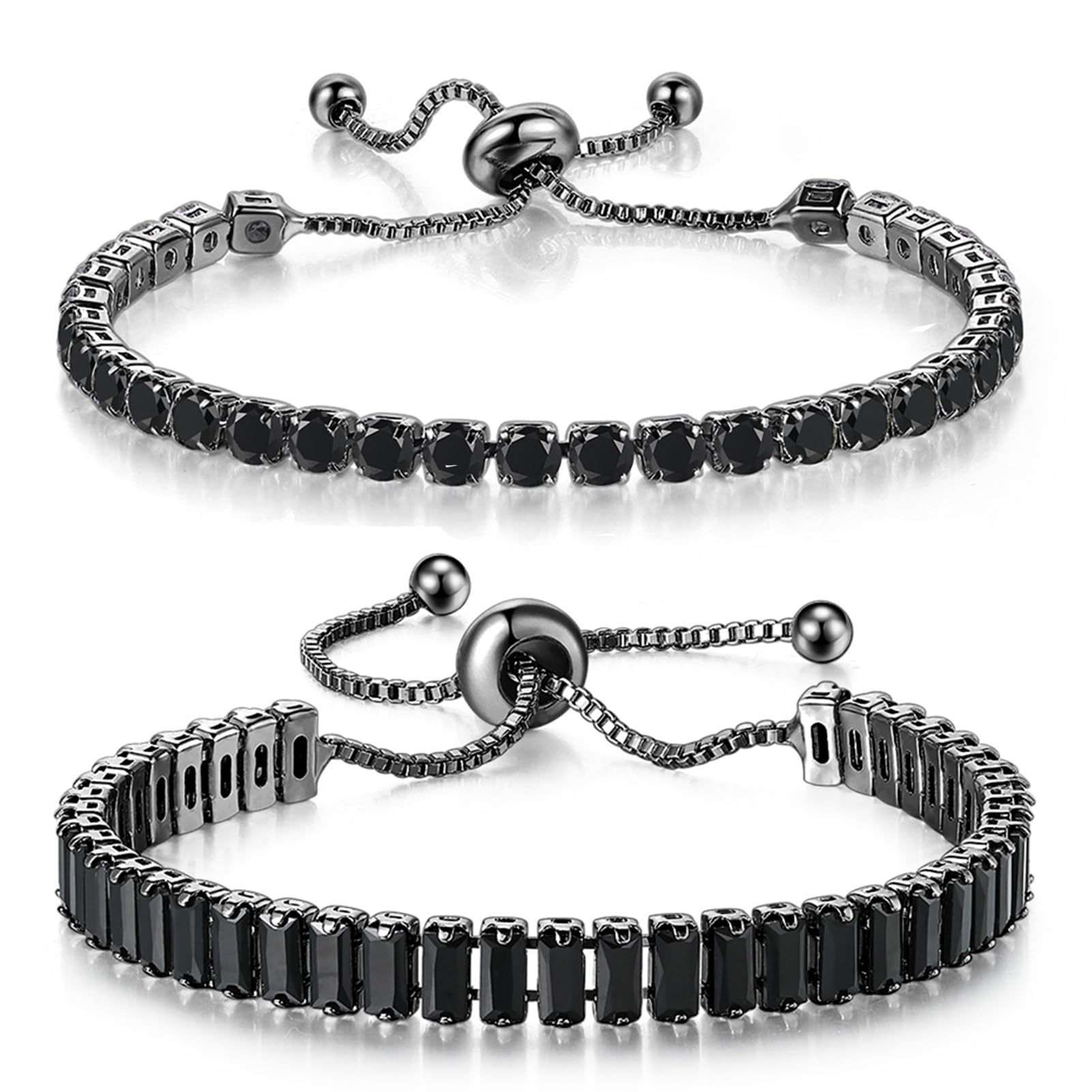 GEMOSA Tennis Bracelets for Women White Gold Plated Diamond | AAA+ Cubic Zirconia CZ Dainty Classic Adjustable Slider Bracelet Silver Fashion Jewelry Wedding Gift