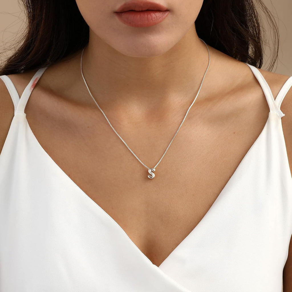 14K Gold Plated Bubble Letter Necklace, Tarnish Free and Waterproof Dainty Initial Necklace for Women, Trendy Personalized Gold Jewelry Gift for Her