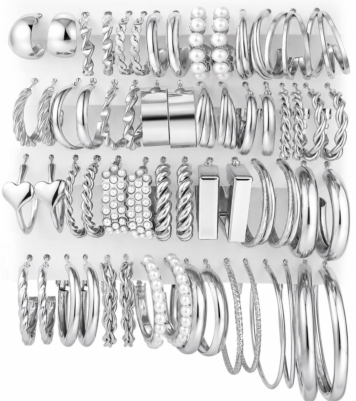 30 Pairs Gold Hoop Earrings Set for Women, Hypoallergenic Pearl Twisted Statement Hoops Multipack, Small to Chunky Hoop Earrings for Women Trendy Jewelry Gifts