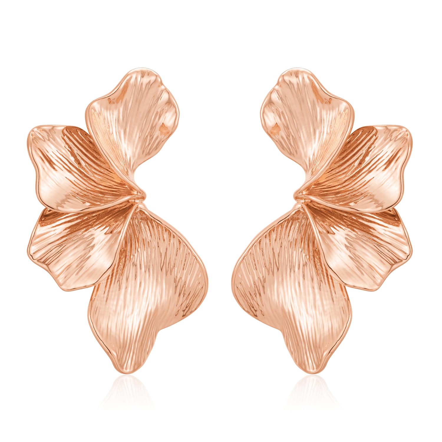 Chunky Gold Statement Earrings For Women Gold Plated Sectored Flower Leaf Shell Angel Wing Earrings Trendy Boho Jewelry For Women Large Stud Earrings Hypoallergenic Earrings Gold Jewelry Gift