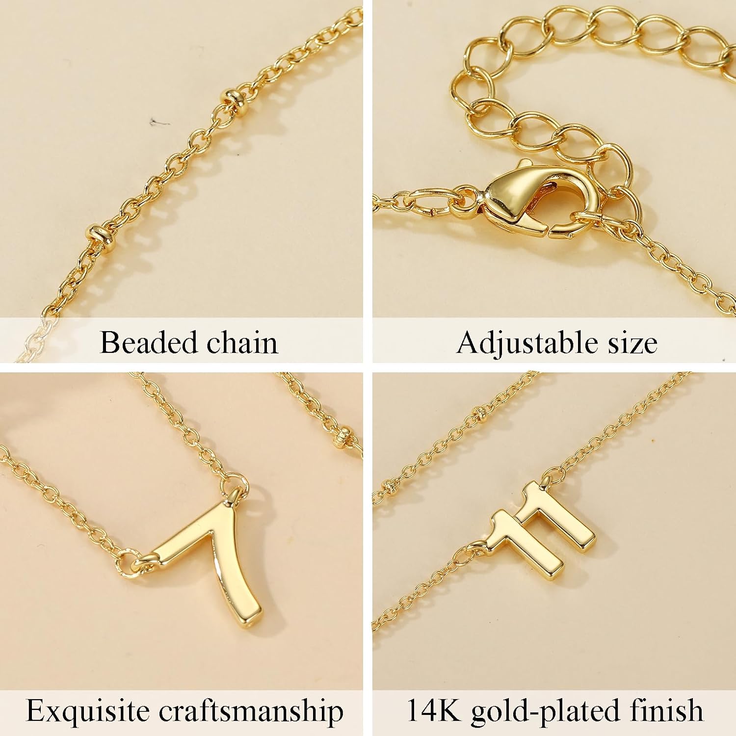 Number Necklace for Women, 14K Gold Plated Layered Chain Number Pendant Jewelry Gifts for Sister Mom Girlfriend Daughter