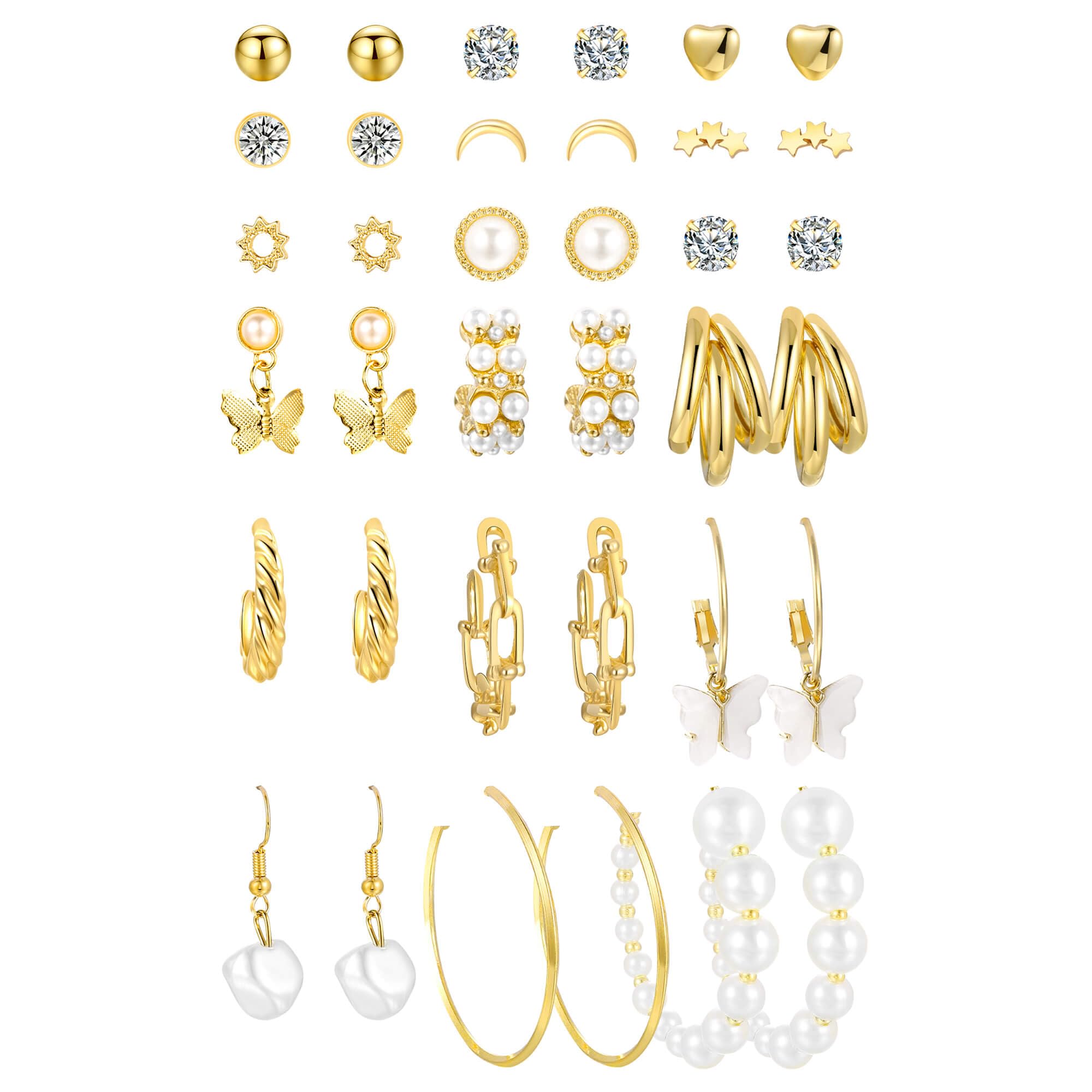 12 Pairs Gold Hoop Earrings Set for Women，Fashion Jewelry Gifts 40mm/50mm | Large/Big, Trendy, Pearl, Multiple Styles, lightweight, 14K Gold-plated, Hypoallergenic, Great for Party/Gathering/Work/Daily