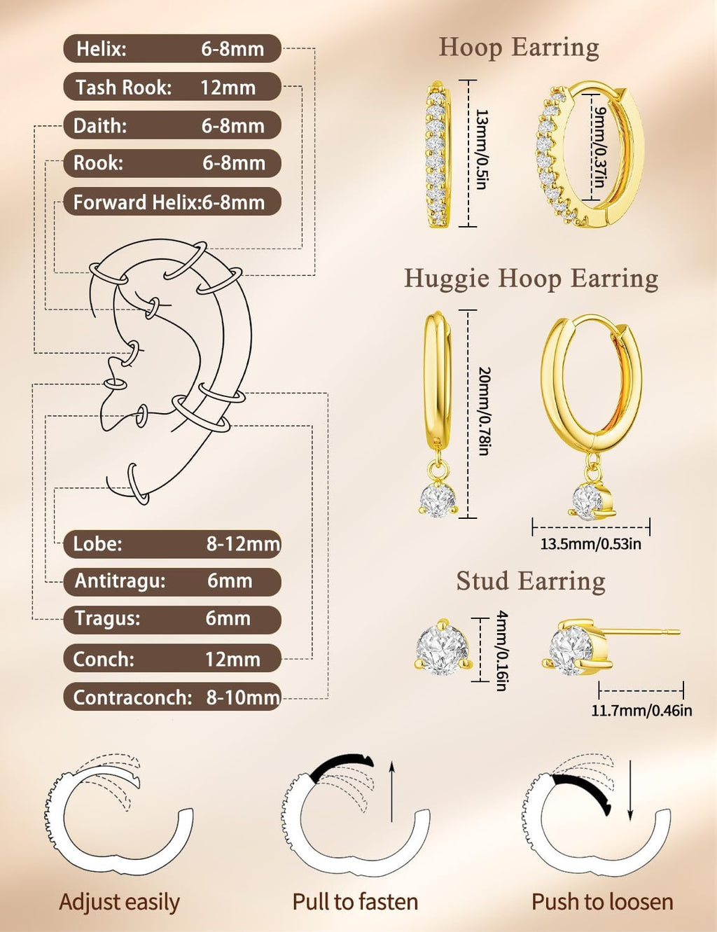 Freekiss 3 Pairs Hoop Earrings Set - Dainty Stud Dangle Cartilage for Women | Hypoallergenic Earrings, Cubic Zirconia Stackable Trendy Small Set Jewelry Gifts for Women