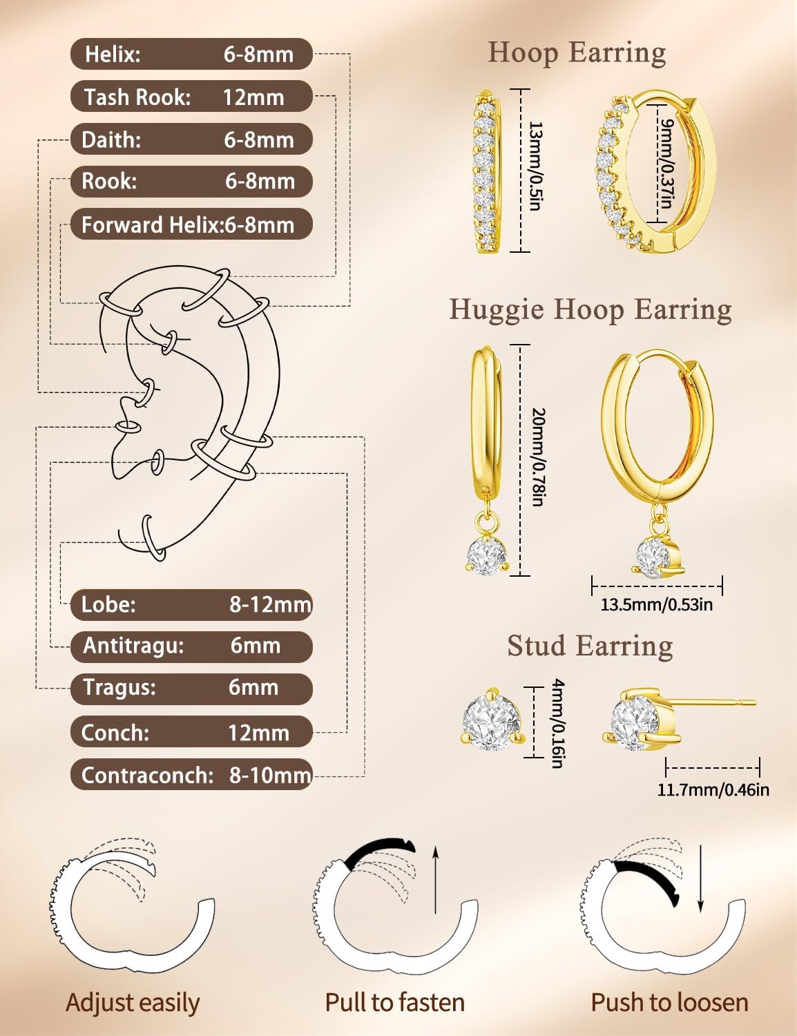 Freekiss 3 Pairs Hoop Earrings Set - Dainty Stud Dangle Cartilage for Women | Hypoallergenic Earrings, Cubic Zirconia Stackable Trendy Small Set Jewelry Gifts for Women