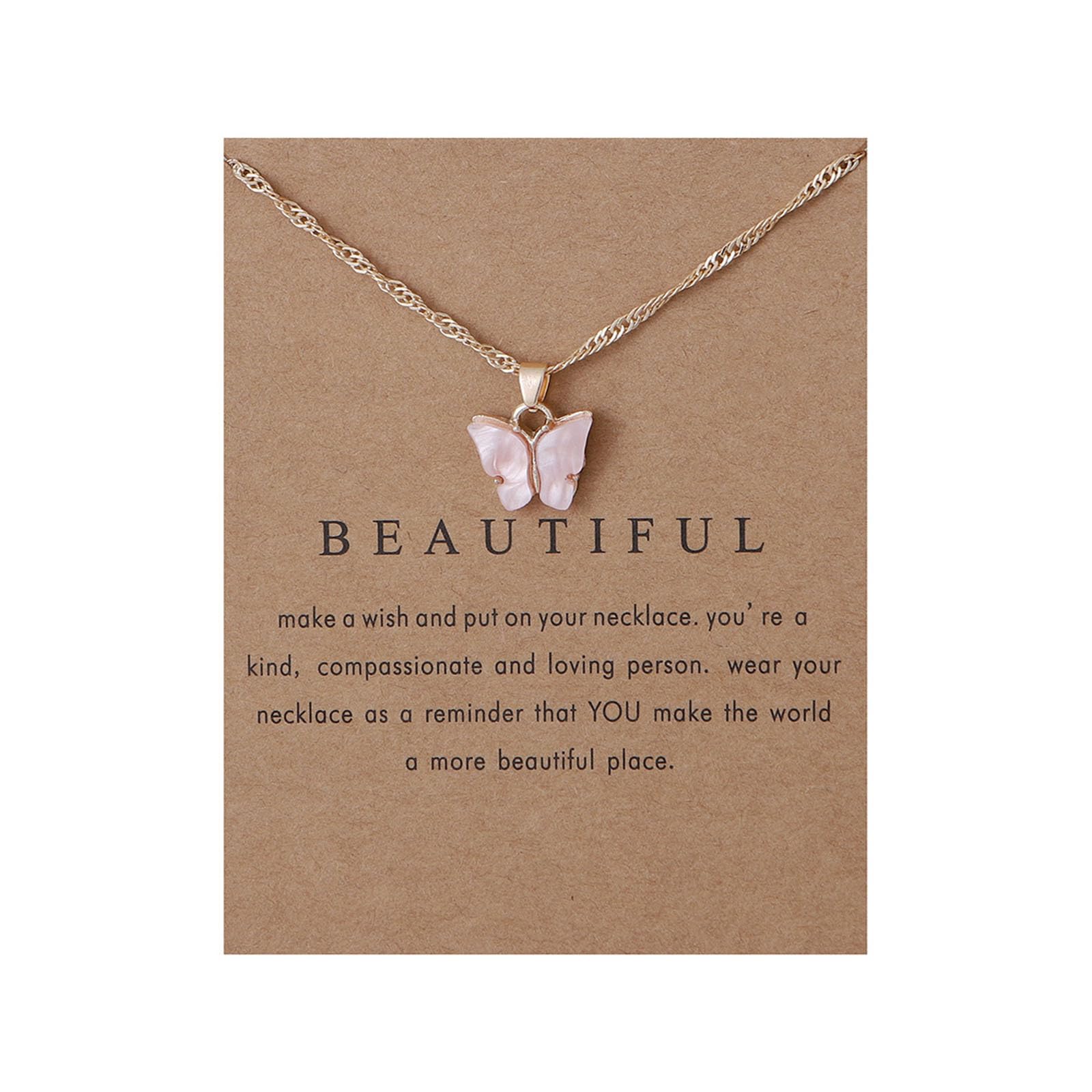Caiyao Sweet Cute Colorful Butterfly Adjustable Clavicle Chain Lightweight Arcylic Insect Necklace with Message Card Friendship Good Luck Bohemian Jewelry for Women