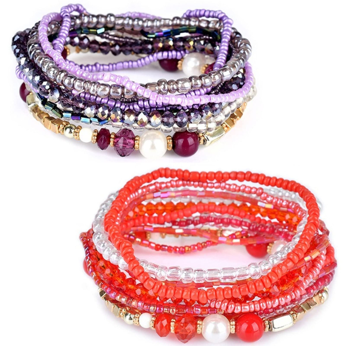 Bohemian Crystal Beaded Stackable Bracelets Handmade Colorful Crystal Pearl Seed Beads Bracelets for Women Jewelry