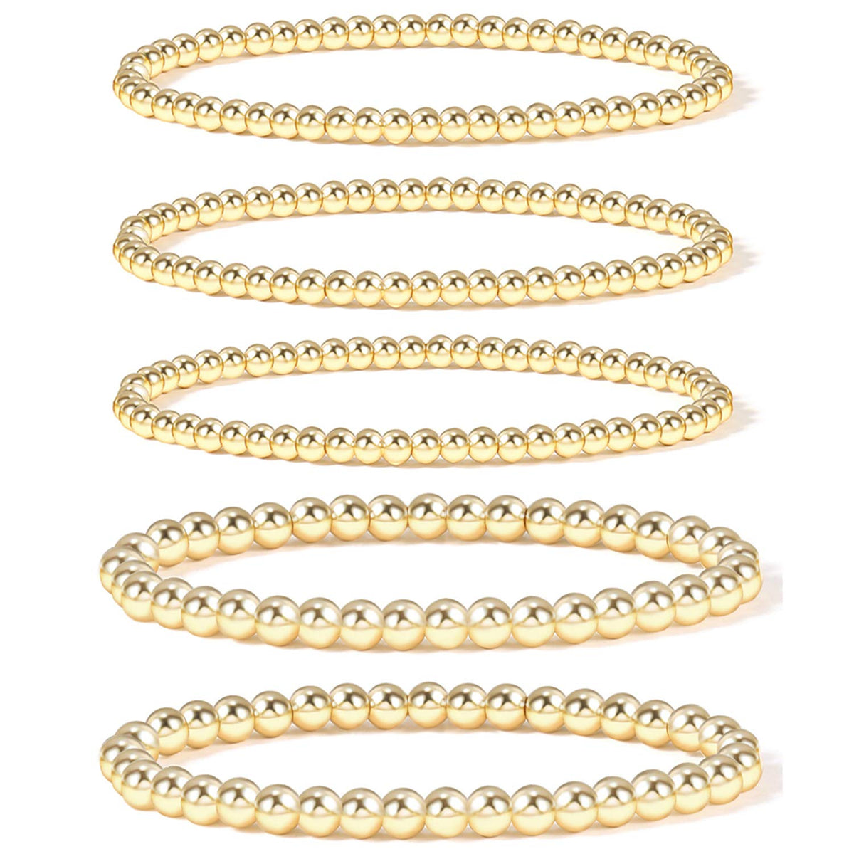 Badu Gold Plate Bead Bracelet for Women 14K Gold Plated Bead Ball Bracelet Stretchable Elastic Hypoallergenic Bohemian Stackable