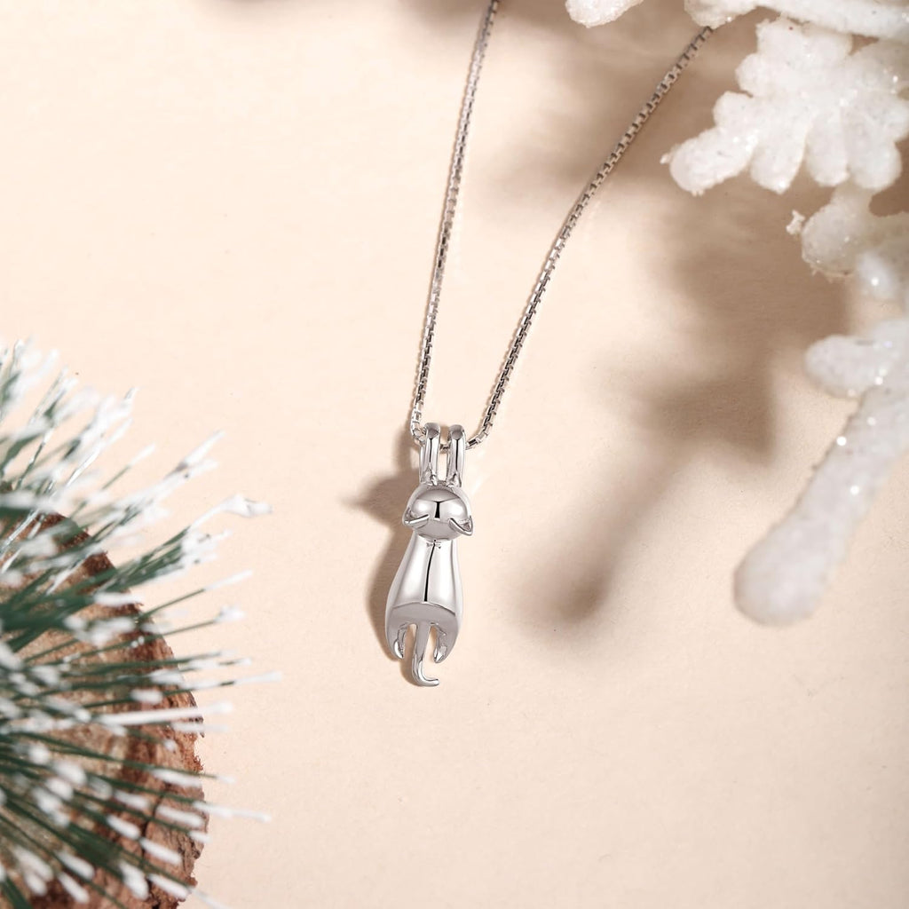 S.Leaf 925 Sterling Silver Cat Necklace Jewelry for Women Trendy Dainty Charm Pendant Necklaces Best Friend Birthday Gifts for Her Sister Mom Wife Womens