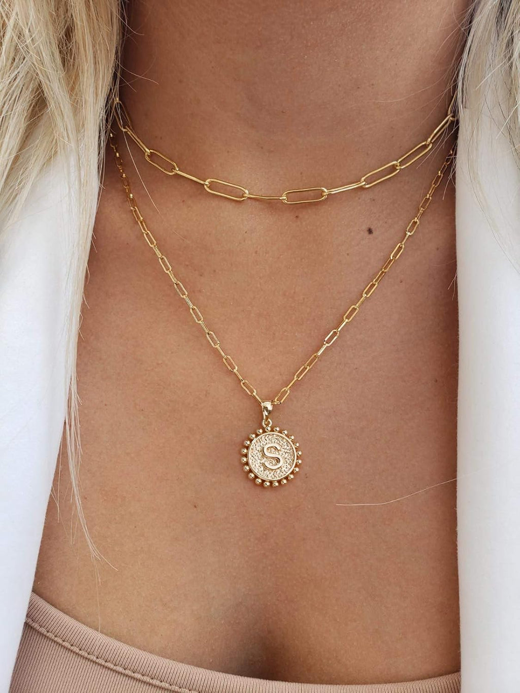 Yoosteel Layered Initial Necklaces for Women Trendy, Letter A-Z Necklace | 14K Gold-Plated, Paperclip Chain, Coin Initial Necklace, Necklaces for Teen Girl Gifts, Jewelry for Women, Gifts for Mom Wife