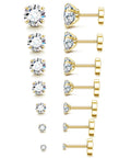 20G Hypoallergenic Flat Back Earrings for Women Men Silver 14K Gold Stainless Steel Stud Earrings Birthstone Cubic Zirconia Studs Surgical Steel Cartilage Earrings for Sensitive Ears