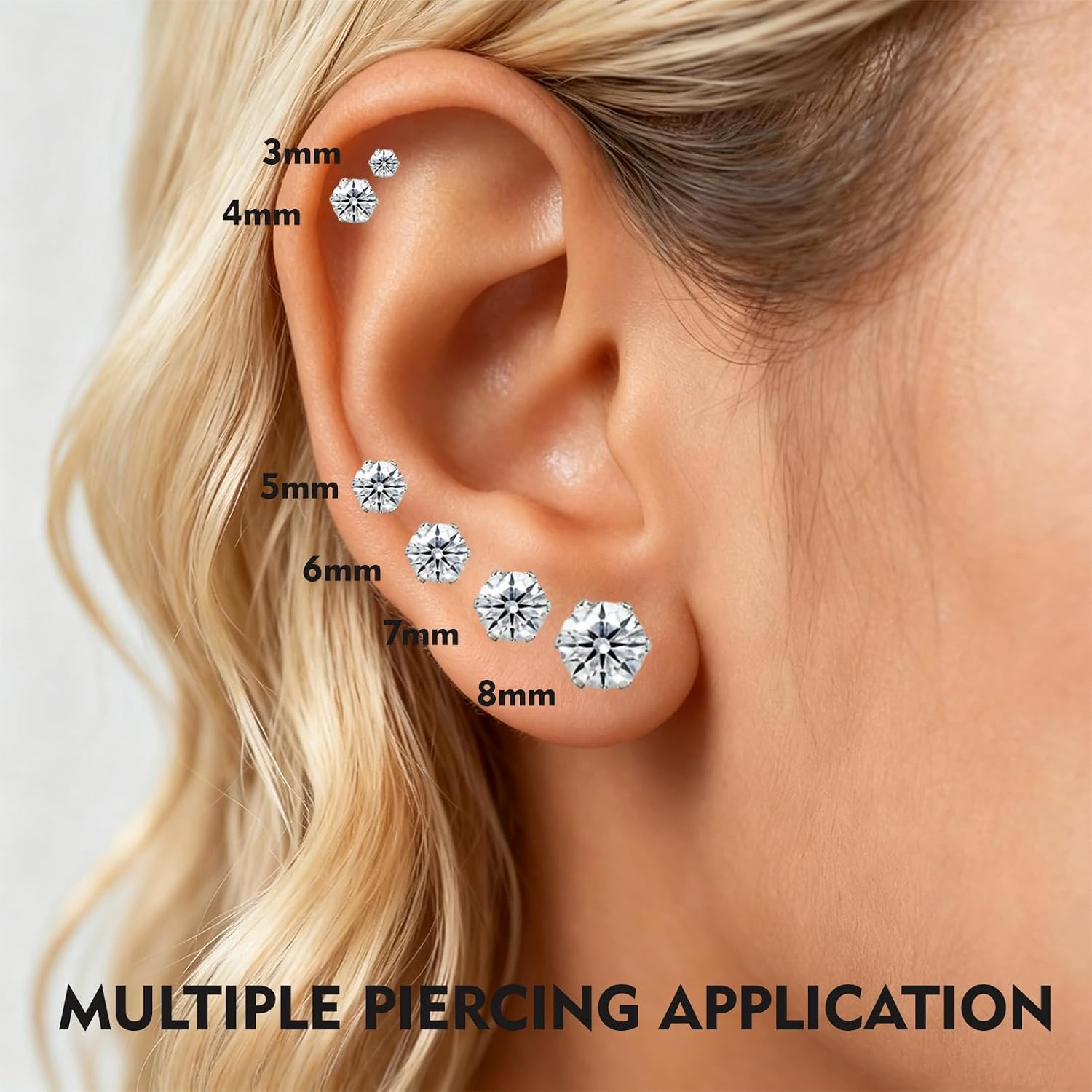 6/12 Pairs Silver Gold Stainless Steel Stud Earrings Set for Women Men | Hypoallergenic, 3 4 5 6 7 8 mm CZ, Lightweight, 14K Gold Plated Surgical 316L, Cubic Zirconia, Multiple Piercing Jewelry