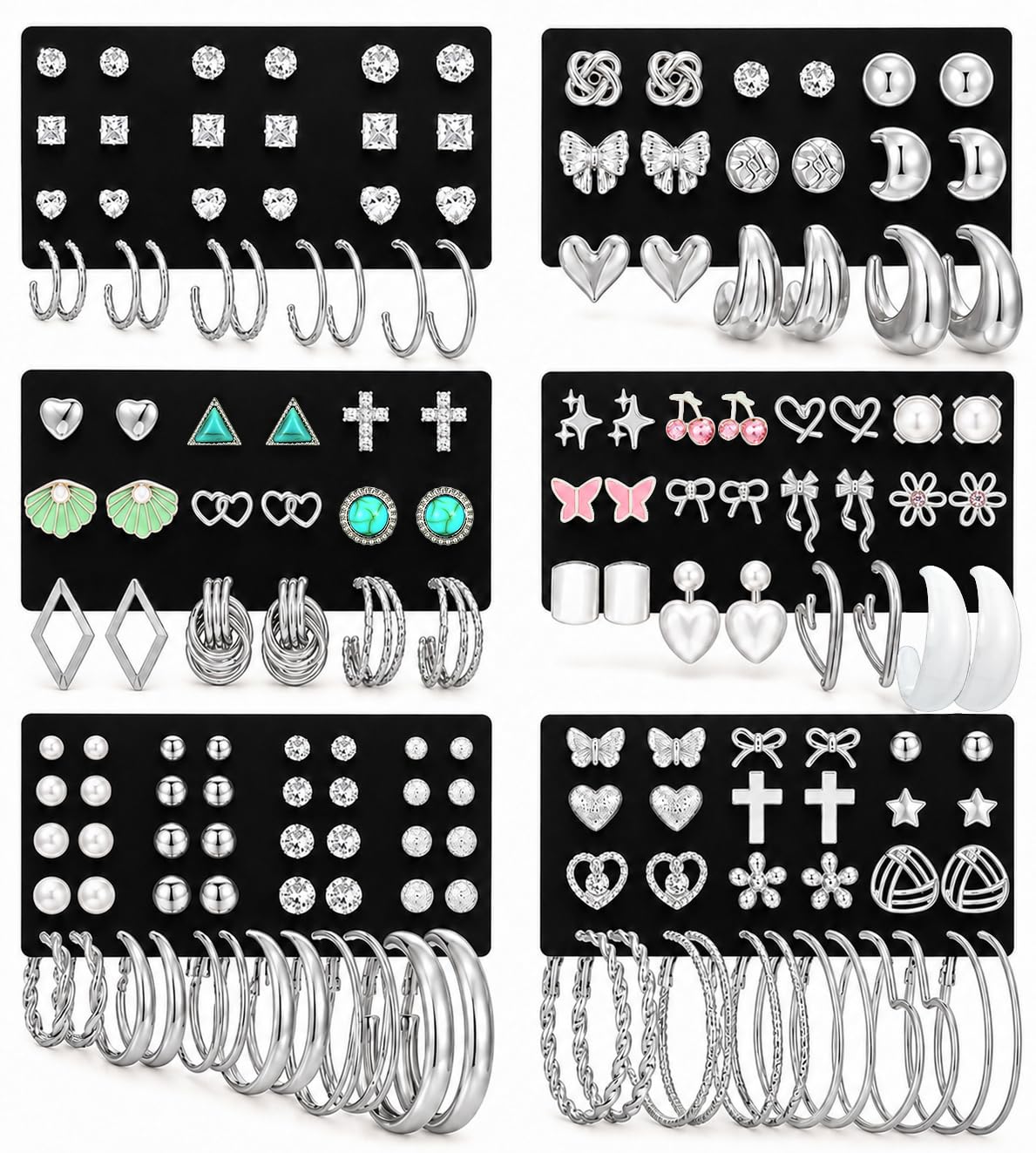 81 Pairs Gold Stud Earrings Set for Women Multipack, Trendy Pearl Cubic Zirconia Butterfly Heart Stud Hoops Earrings Packs, Gold Hoops Earrings for Jewelry Gifts