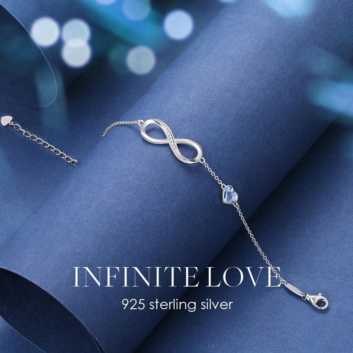 CDE 925 Sterling Silver Infinity Birthstone Bracelet Jewelry Gift for Women | Hypoallergenic,Non Tarnish,Heart CZ,Nickel-Free & Lead-Free,Anniversary Christmas Birthday Idea Gifts for Wife Girlfriend Her