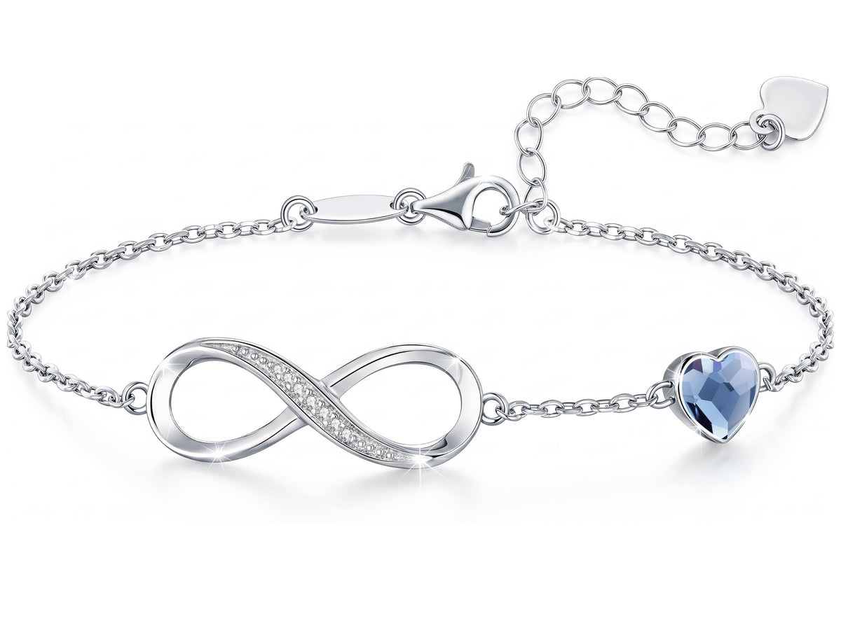 CDE 925 Sterling Silver Infinity Birthstone Bracelet Jewelry Gift for Women | Hypoallergenic,Non Tarnish,Heart CZ,Nickel-Free & Lead-Free,Anniversary Christmas Birthday Idea Gifts for Wife Girlfriend Her