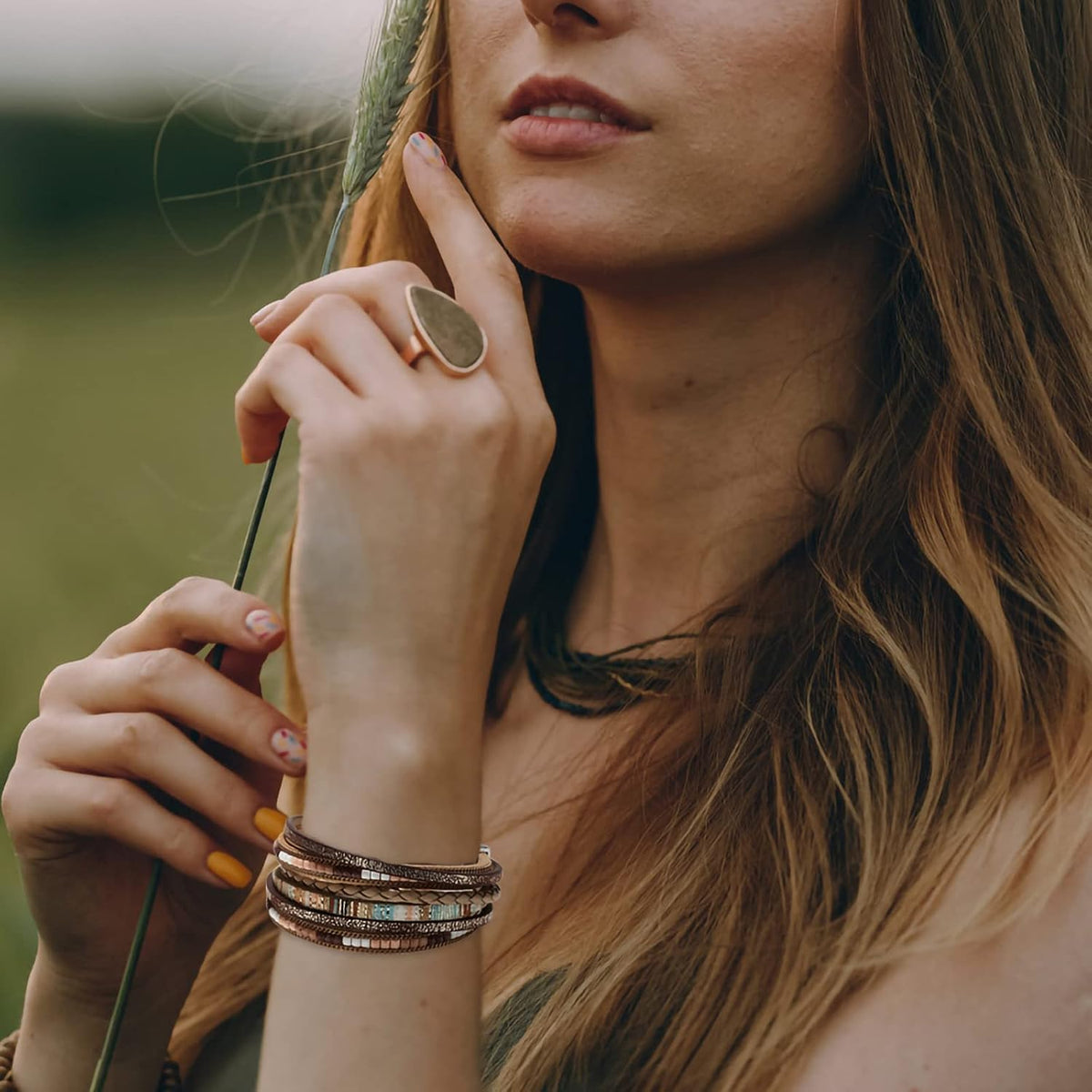 Fesciory Leather Wrap Bracelets for Women, Boho Western Layered Jewelry | Layered leather cuff bracelets, Easy on and off, Boho western style, Daily wear, Gift for women