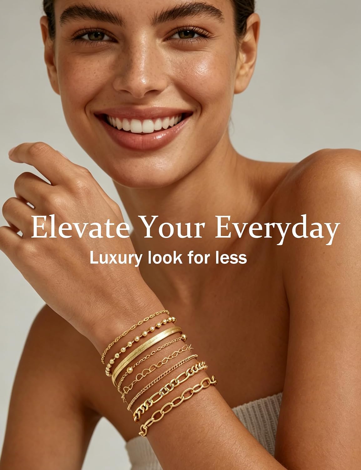 10 Pcs 14K Gold Plated Bracelet for Women, Dainty Stackable Chain Set | Bracelet Stack, Mixed Styles, Paperclip, Heart Link, Lightweight for Daily Wear, Hypoallergenic, Ideal Gift
