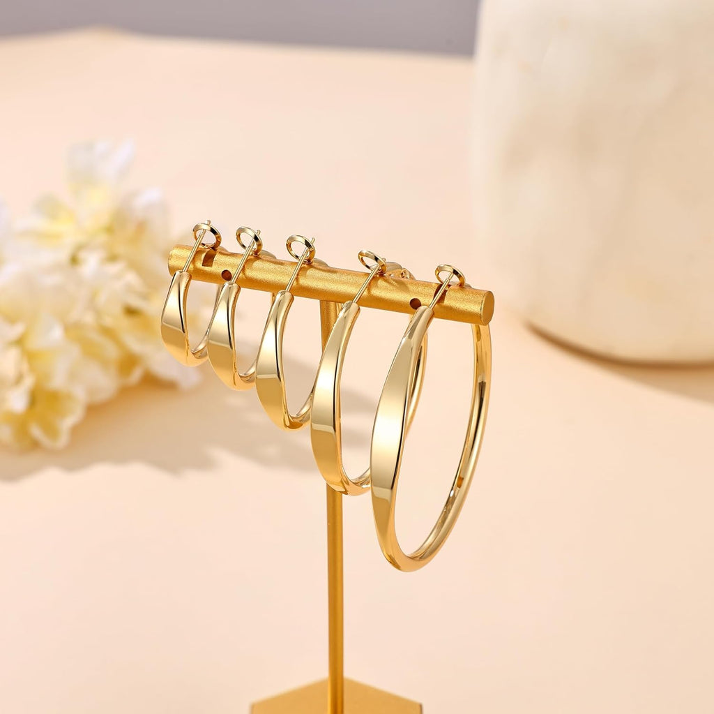 sovesi Flat Edge Chunky 14k Gold Plated Hoop Earrings for Women Trendy | 5mm Thick Hoops, Lightweight Hypoallergenic Hoop Earrings