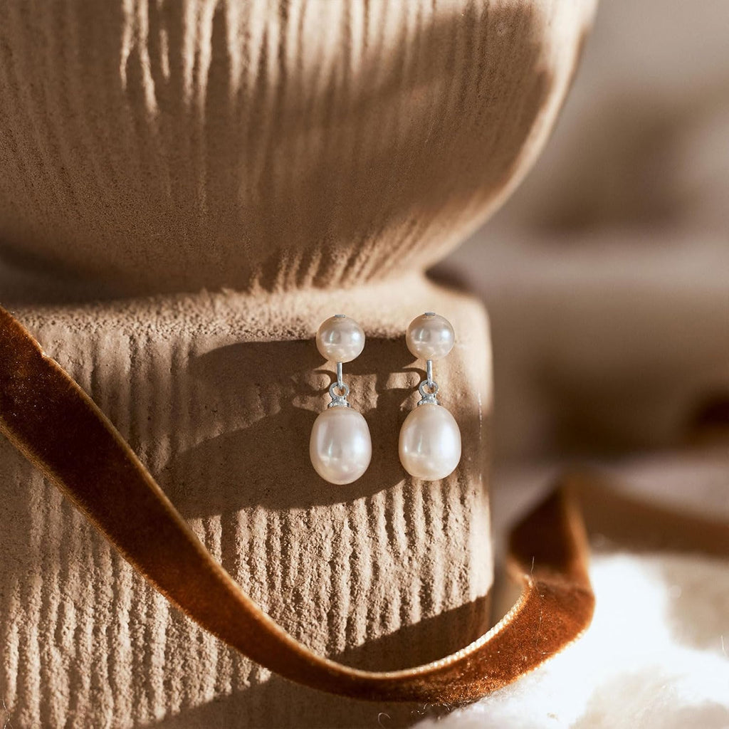 Pearl Dangle Earrings Women Drop Prom Wedding Brides Jewelry Gifts | 14k Gold Plated, Prom, Dangling for Bridal, Lightweight, Flower Design, Gifts For Women, Simple, Daily Wear, Sparkly CZ