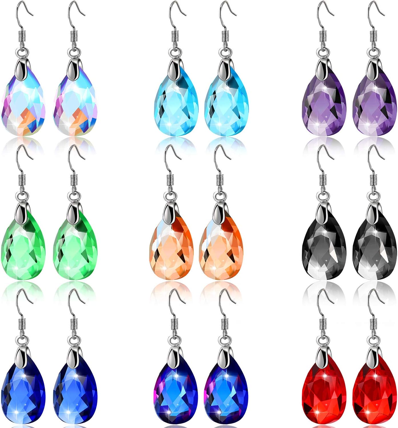 9 Pairs Drop Dangle Earrings for Women Multicolor Crystal Teardrop Dangle Halloween Drop Earring Crystal Jewelry