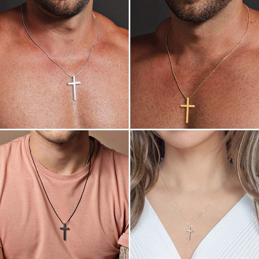M MOOHAM Cross Necklace for Men Teen Boys 16-30 Inch | Silver Black Gold Stainless Steel Cross Chain Cross Pendant, Jewelry Gifts for Teenage Boys Men
