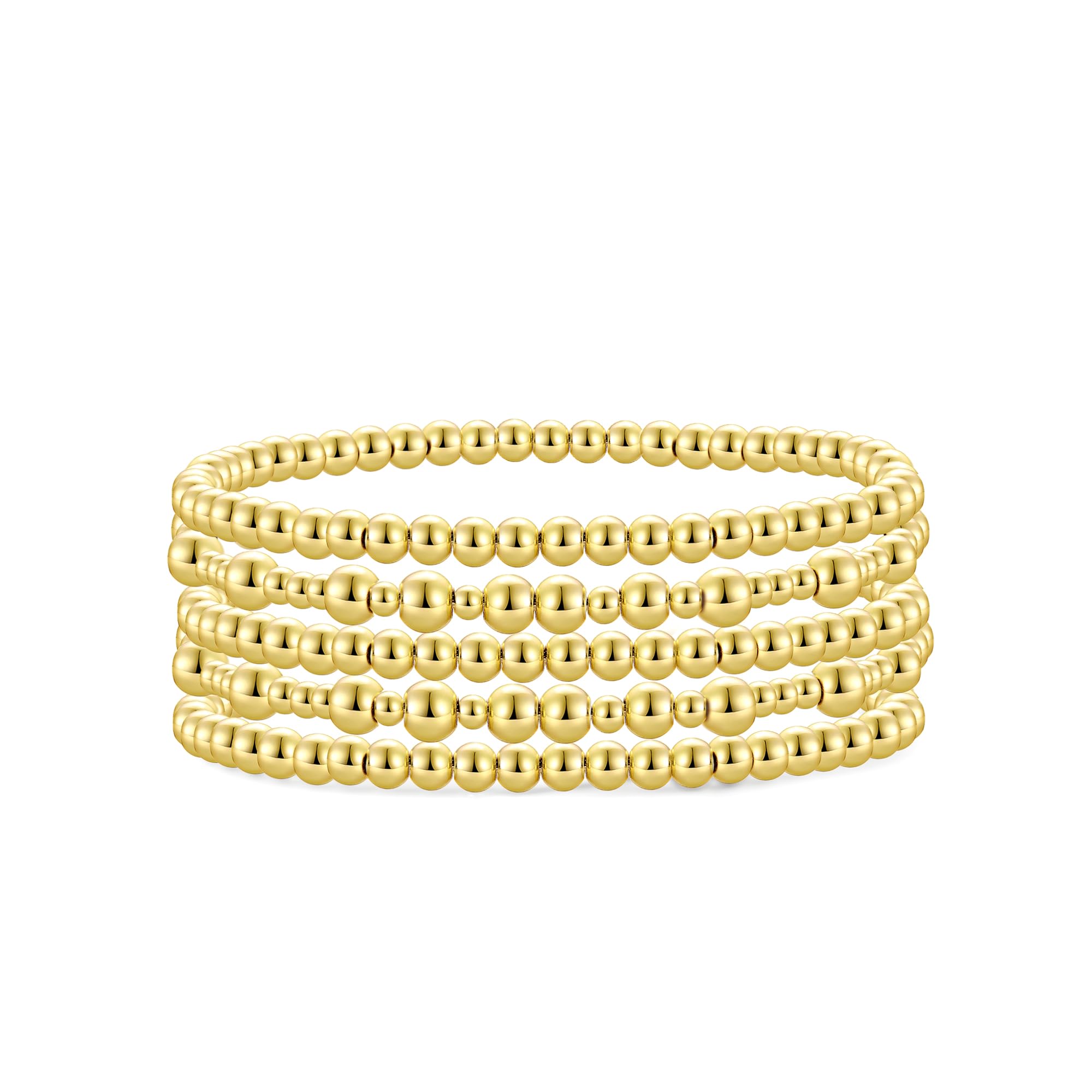 Badu Gold Plate Bead Bracelet for Women 14K Gold Plated Bead Ball Bracelet Stretchable Elastic Hypoallergenic Bohemian Stackable