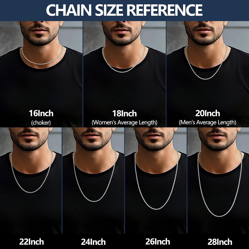 Fiusem 3mm Rope Chain Necklace for Men, Silver Tone Mens Chain Necklace, Stainless Steel Necklace Chain for Men Women, Jewelry Gift